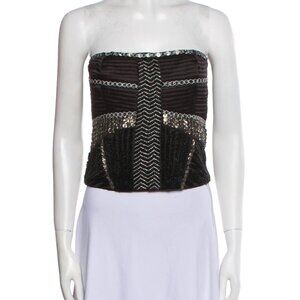 Maria Cher Striped Strapless Crop Top